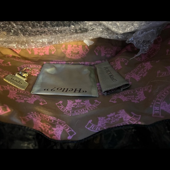 JUICY COUTURE CARRY ALL TOTE SHOPPER HANDBAG BLACK LEATHER - Picture 5 of 9